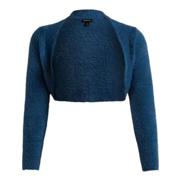 6X 30W Torrid Blue Shrug Eyelash Sweater Bolero Textured Knit Crop 90s Y2K Fuzzy - Picture 2 of 8